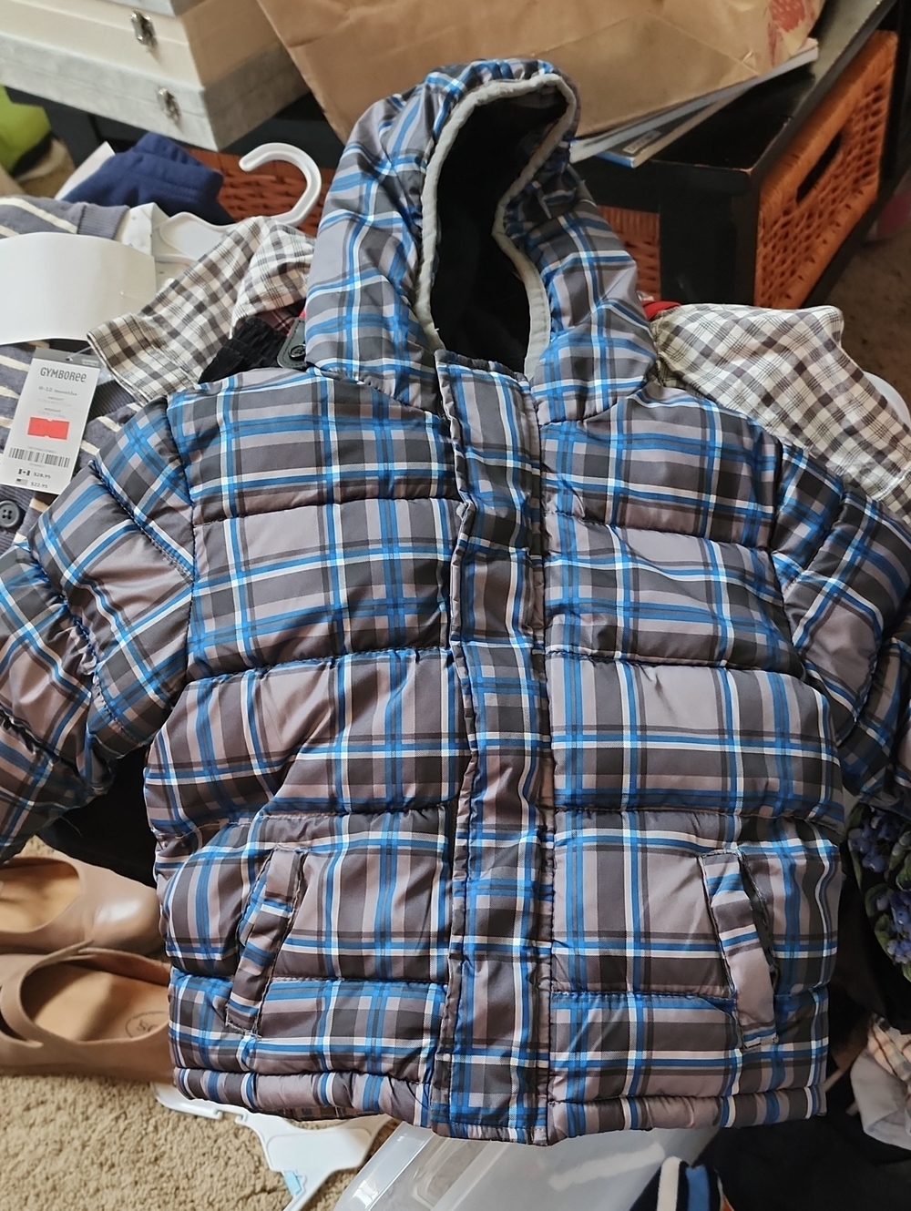 18-24 Months Healthtex Kids Blue Plaid Puffer Jacket with Hood
